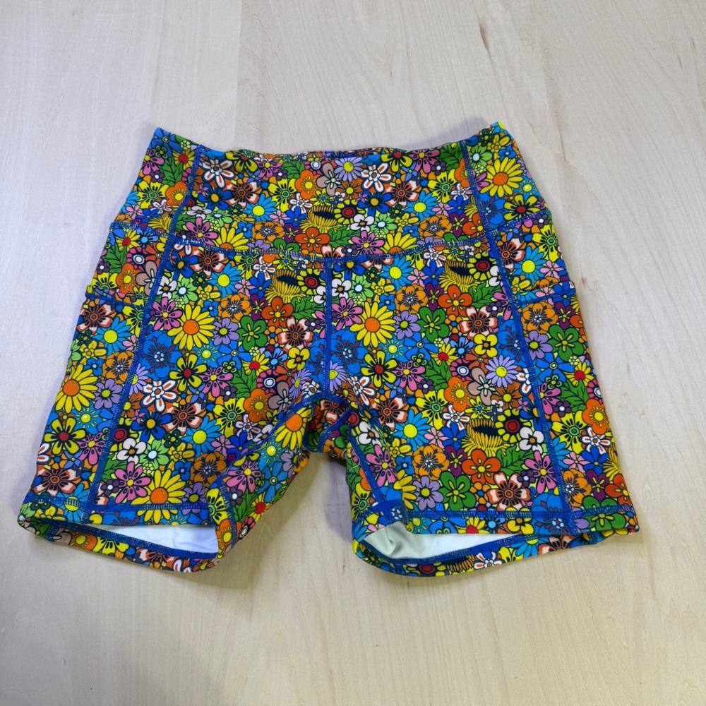 Tough Mode Women's Activewear Bike‎ Shorts Colorful Floral Print Athletic L